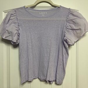 LOFT Light Purple Ruffle Sleeve Linen Tee